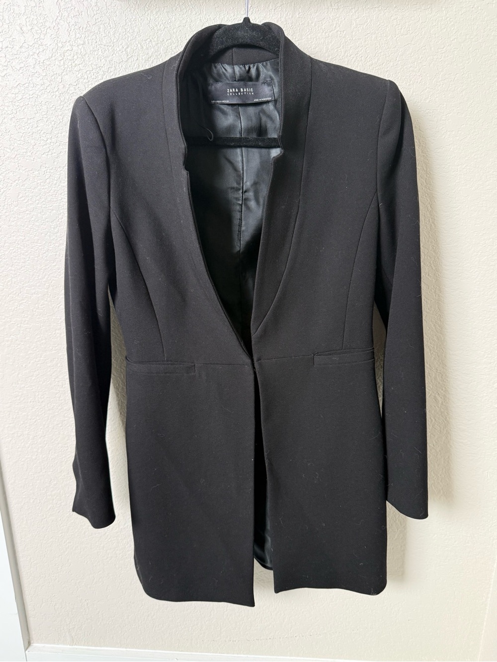 Zara Black Long Open-Front Tailored Blazer
